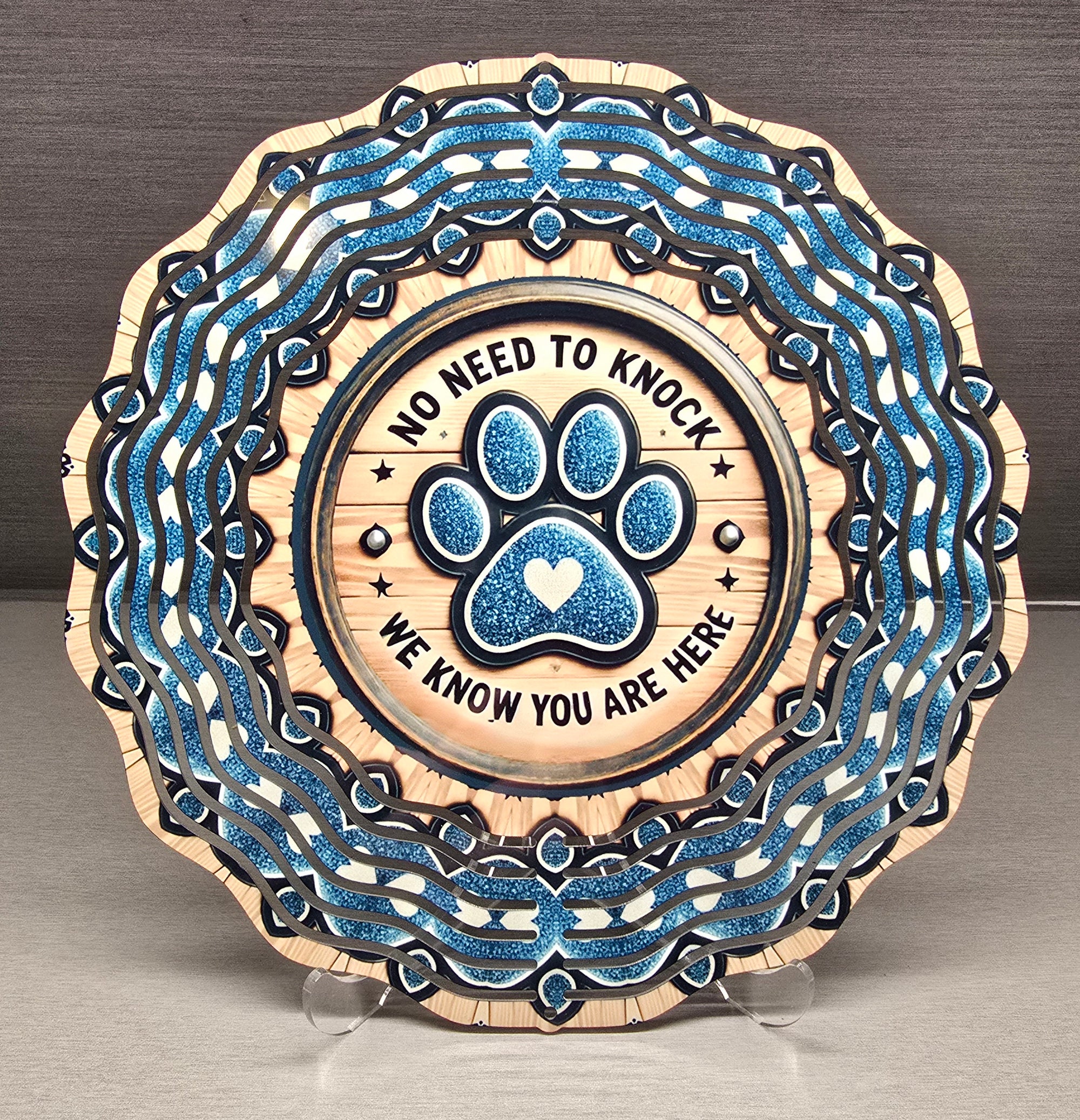 10" "No Need to Knock, We Know You Are Here" Dog Paw Wind Spinner