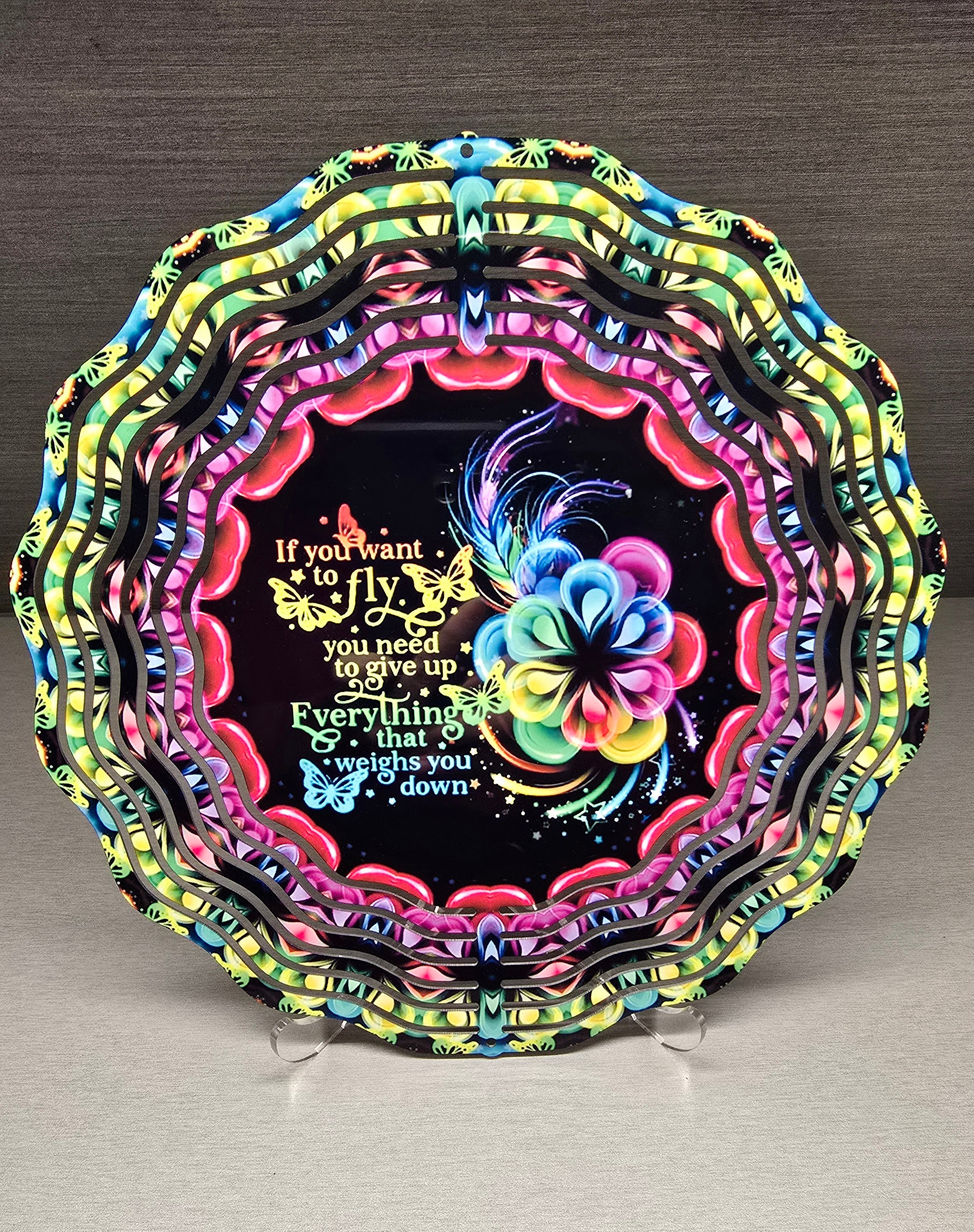 "If you want to Fly" saying Wind Spinner