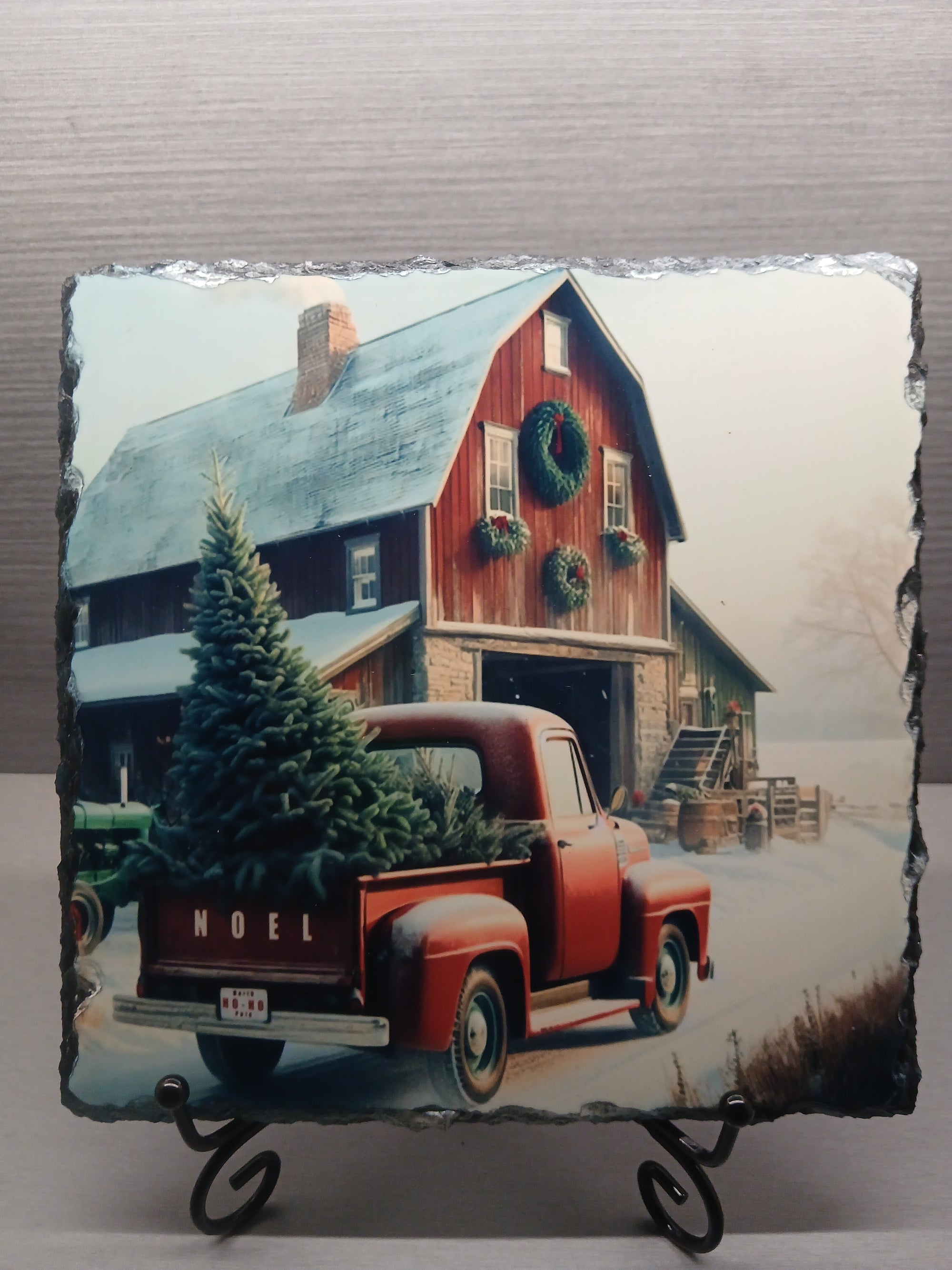 Ol' red truck and barn photo slate