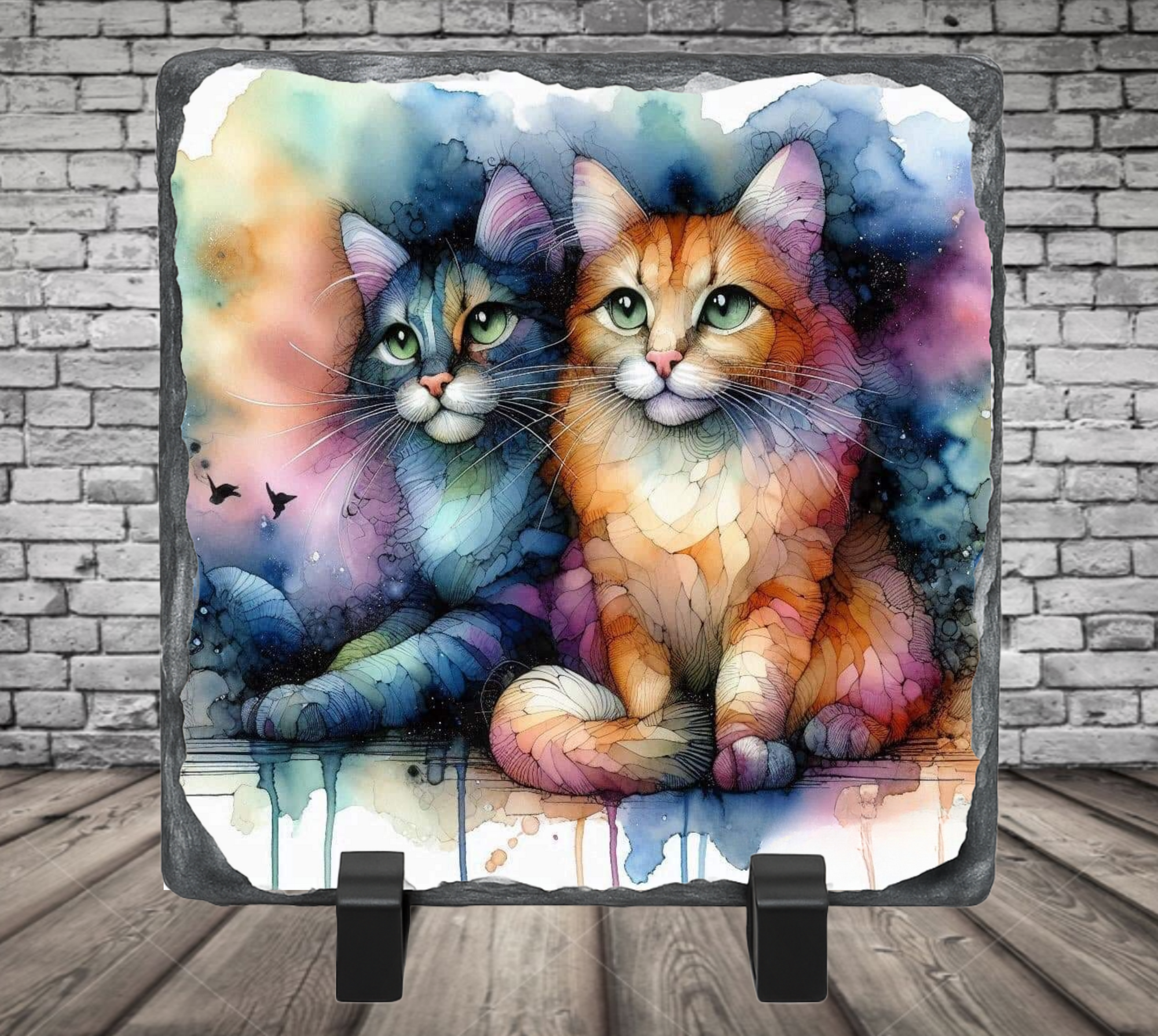 2 cats watercolor photo slate