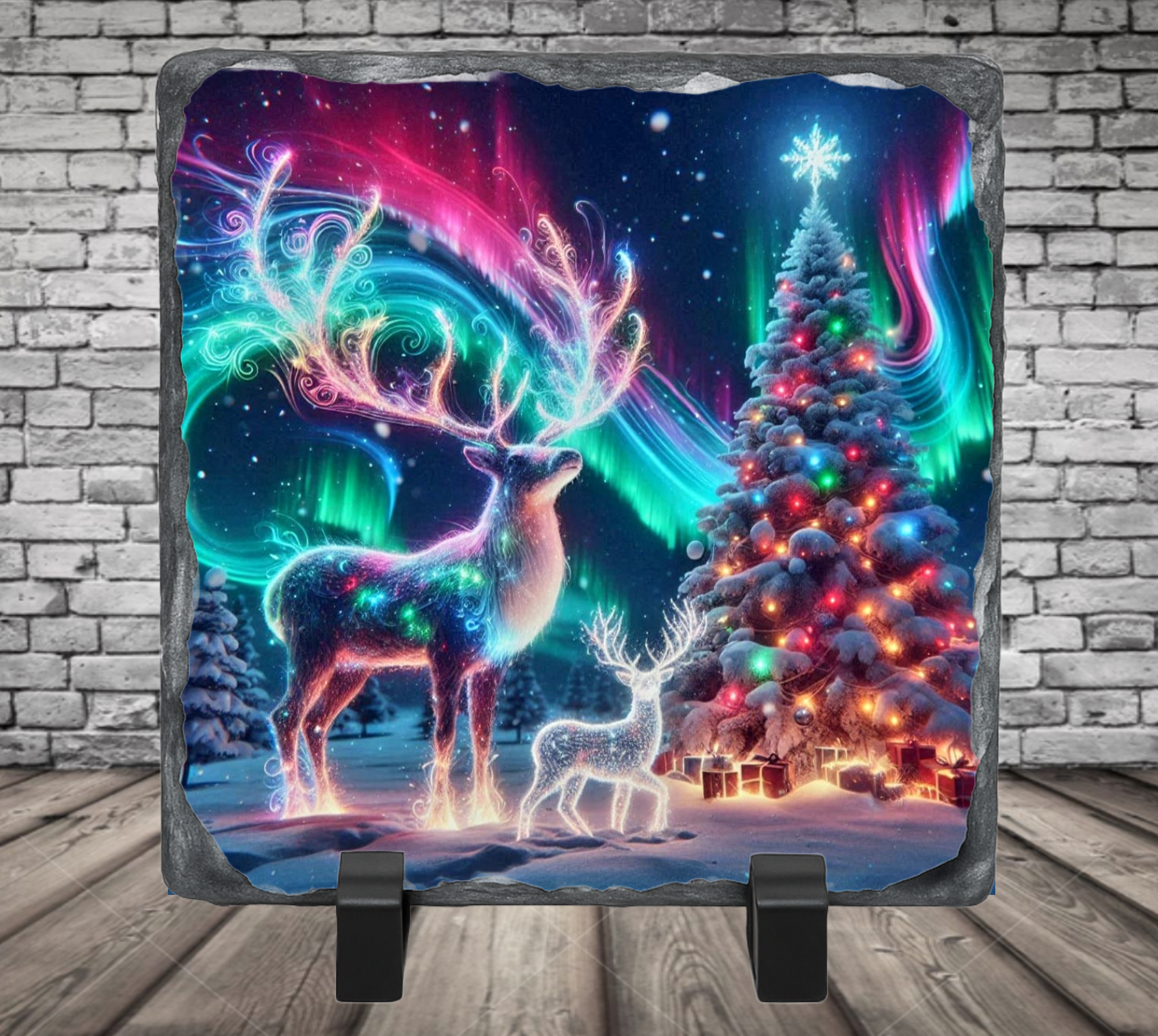 2 deer christmas tree photo slate