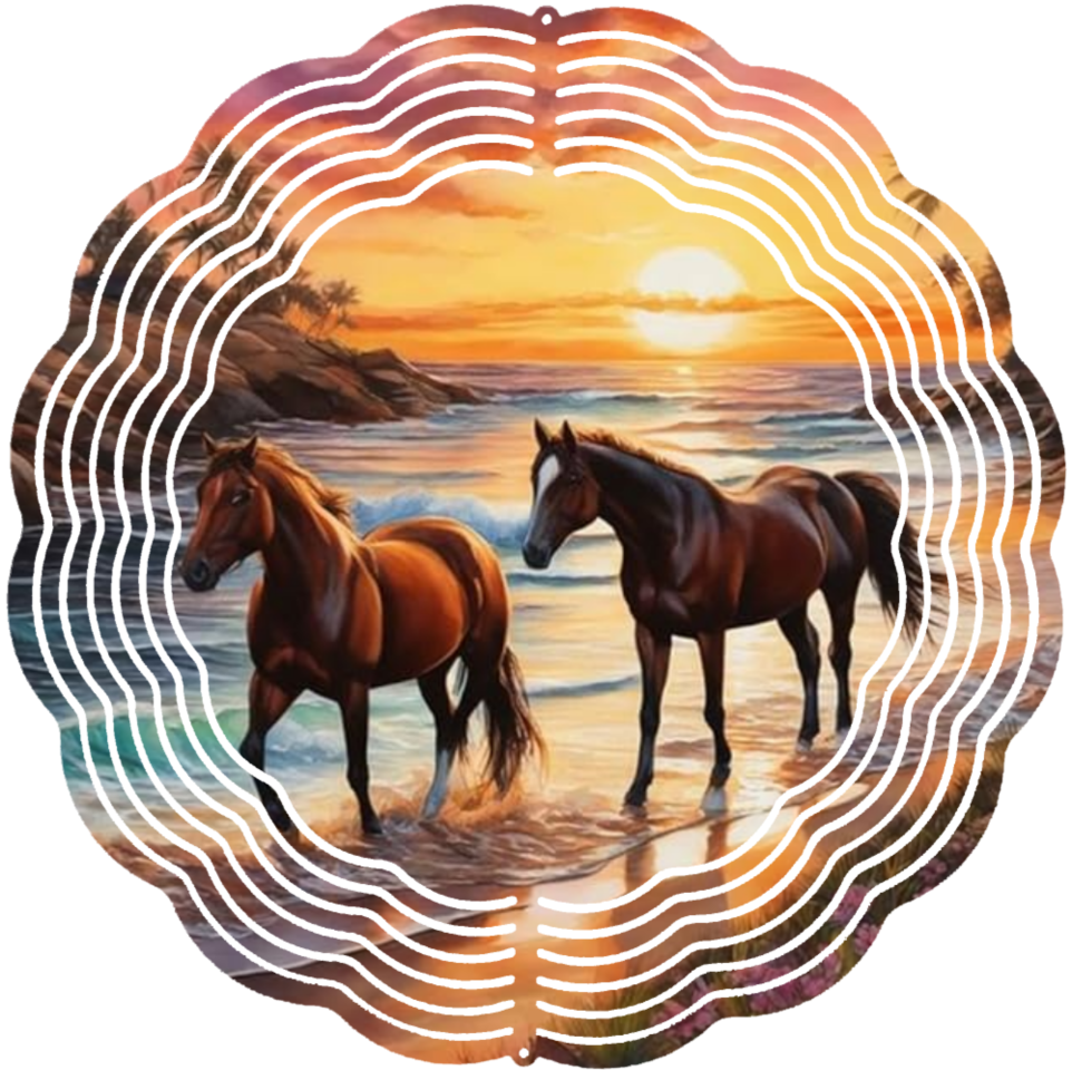 2 horses on the beach wind spinner