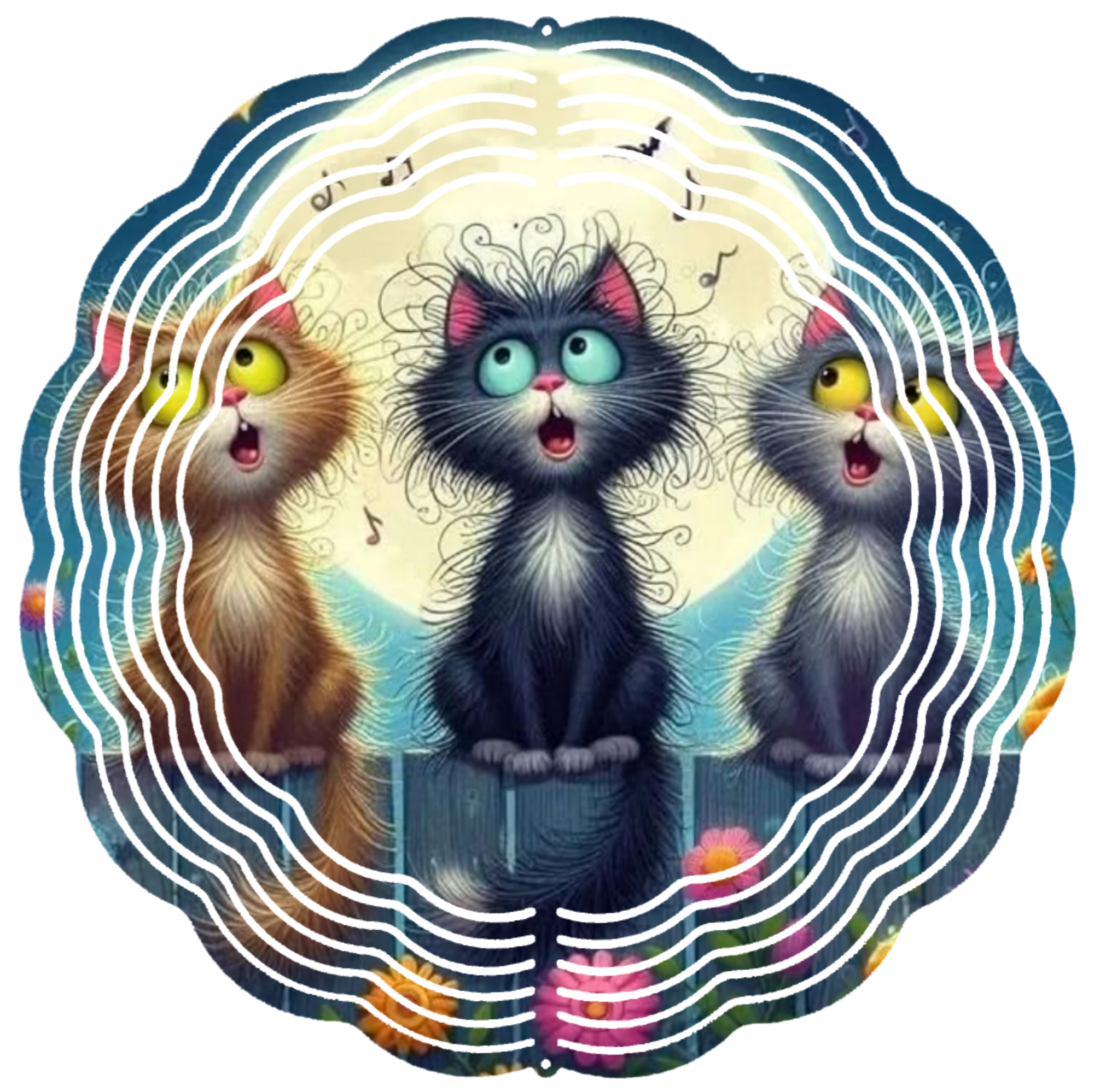 3 cartoon cats wind spinner