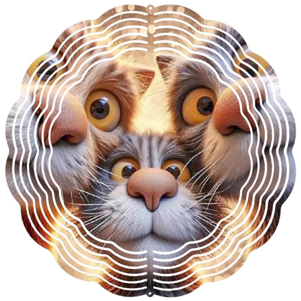 3 cat closeup faces wind spinner