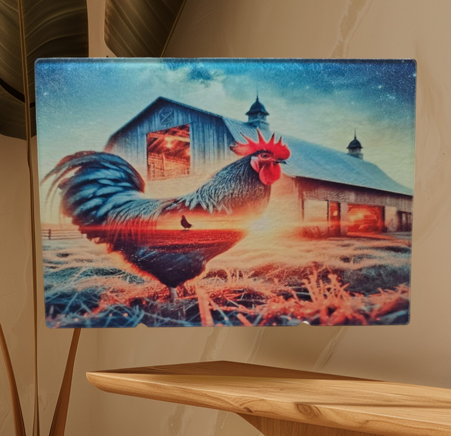rooster glass cutting board