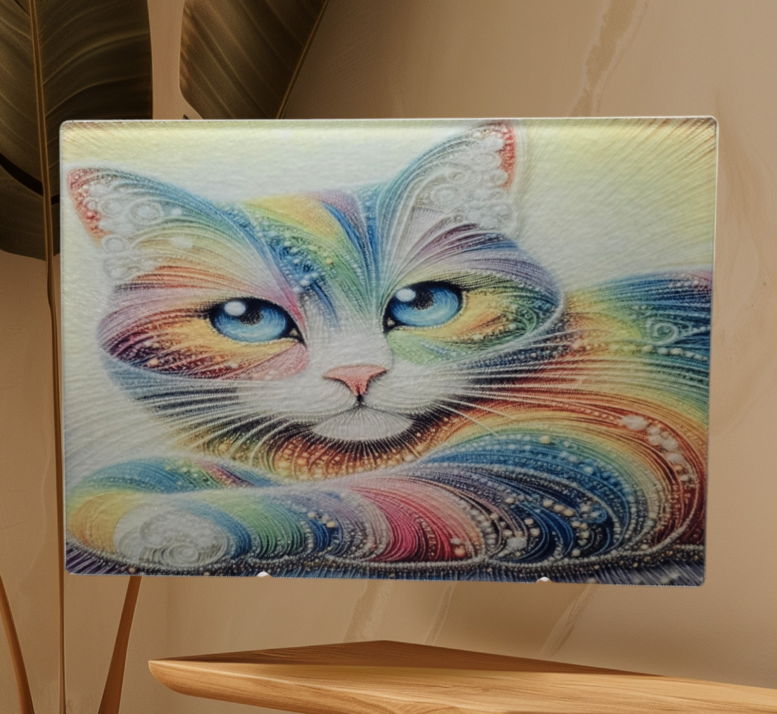 multi colored cat glass cutting board