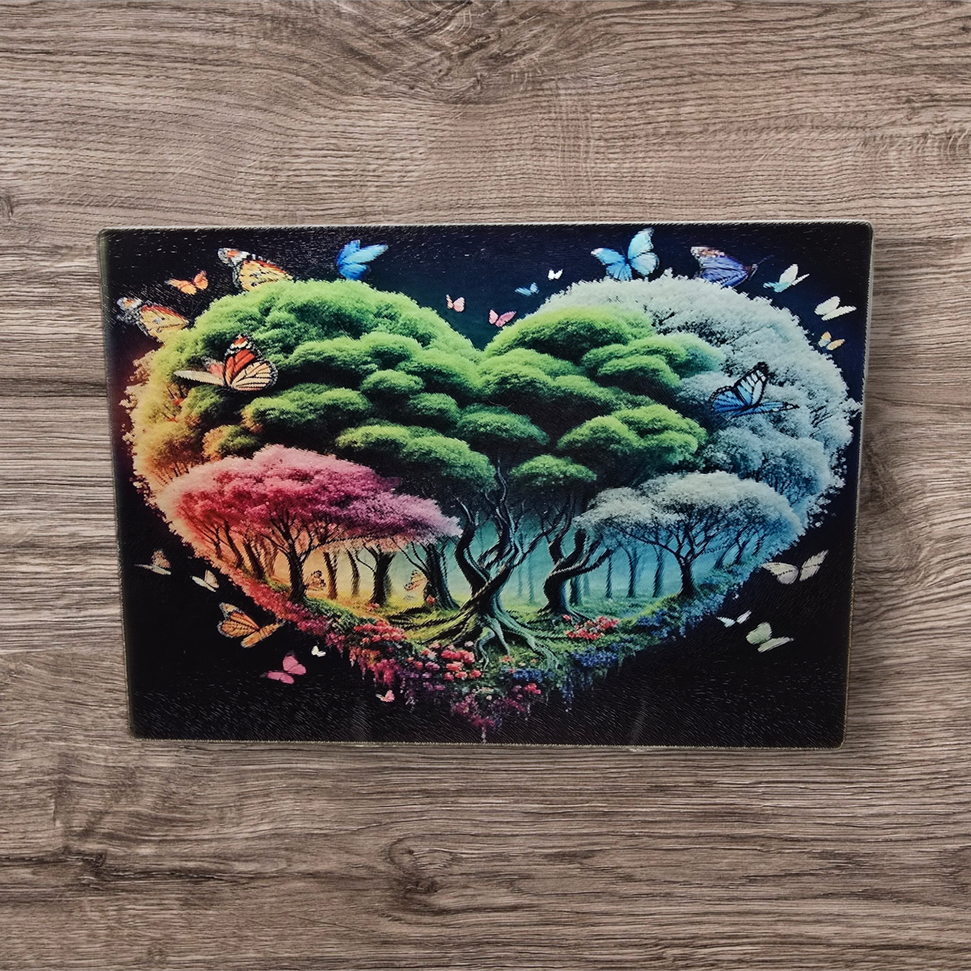 colored trees glass cutting board