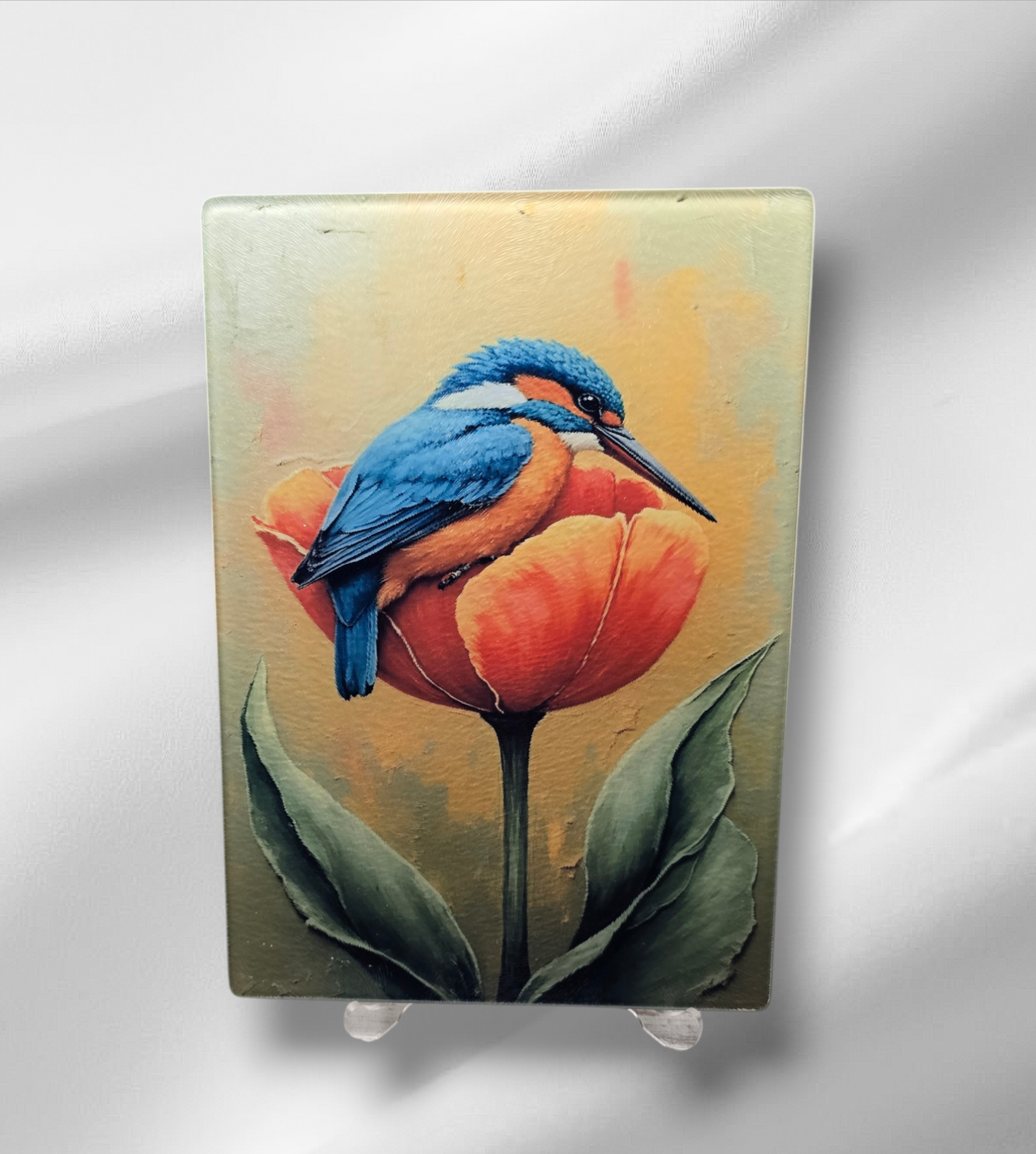 bird on flower glass cutting board