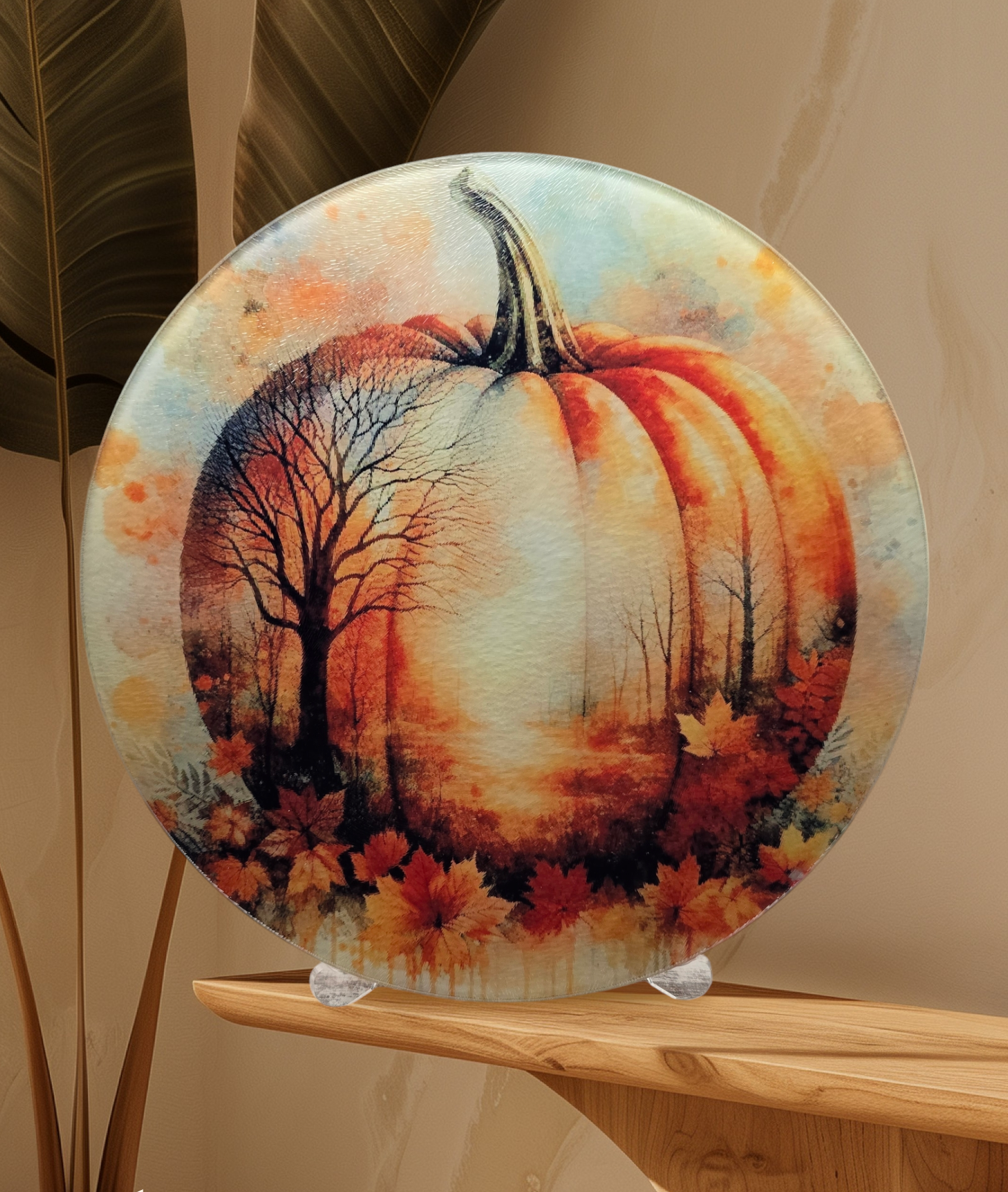 12" Glory of Fall Plaque - Pumpkin, trees and leaves