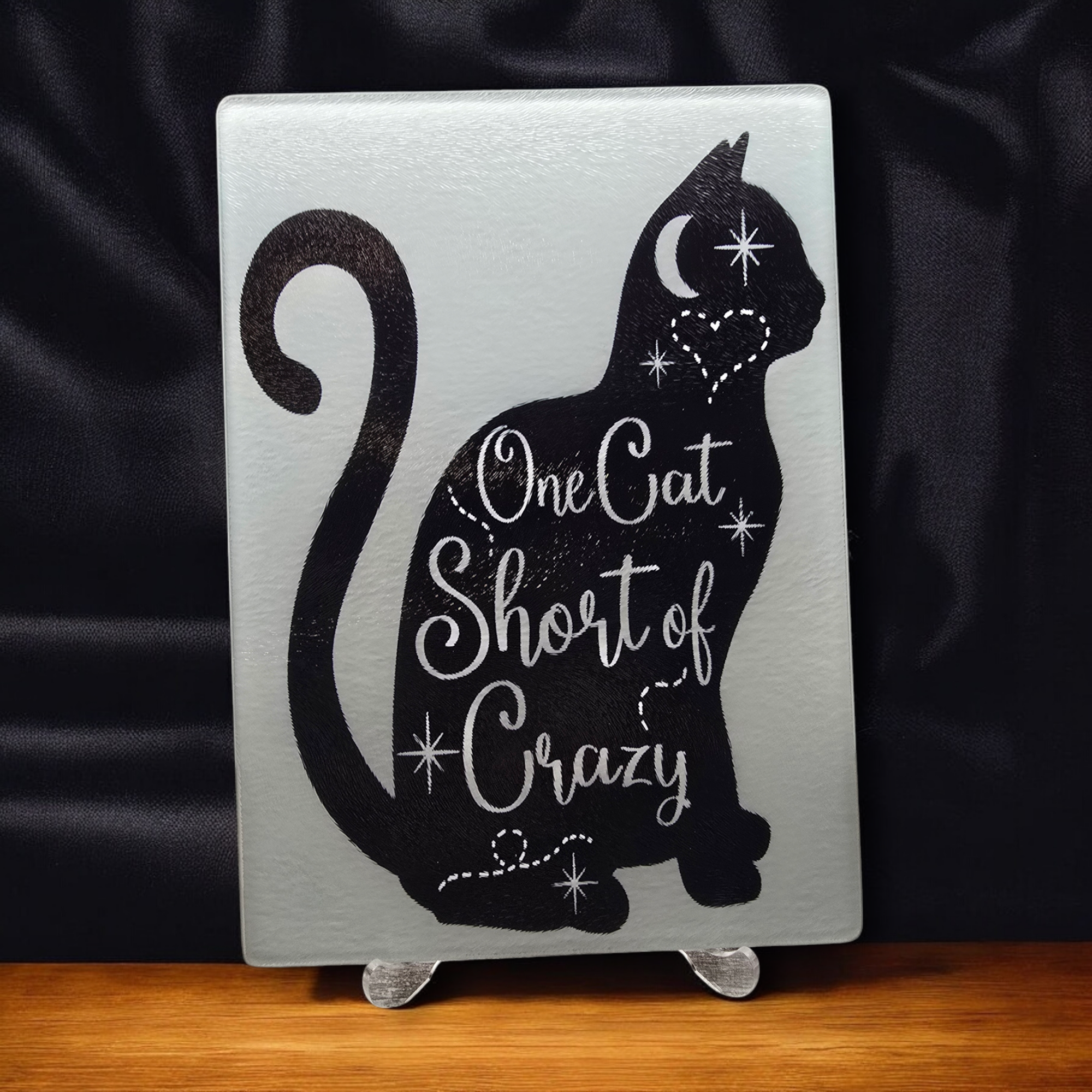 One Cat Short of Crazy glass cutting board