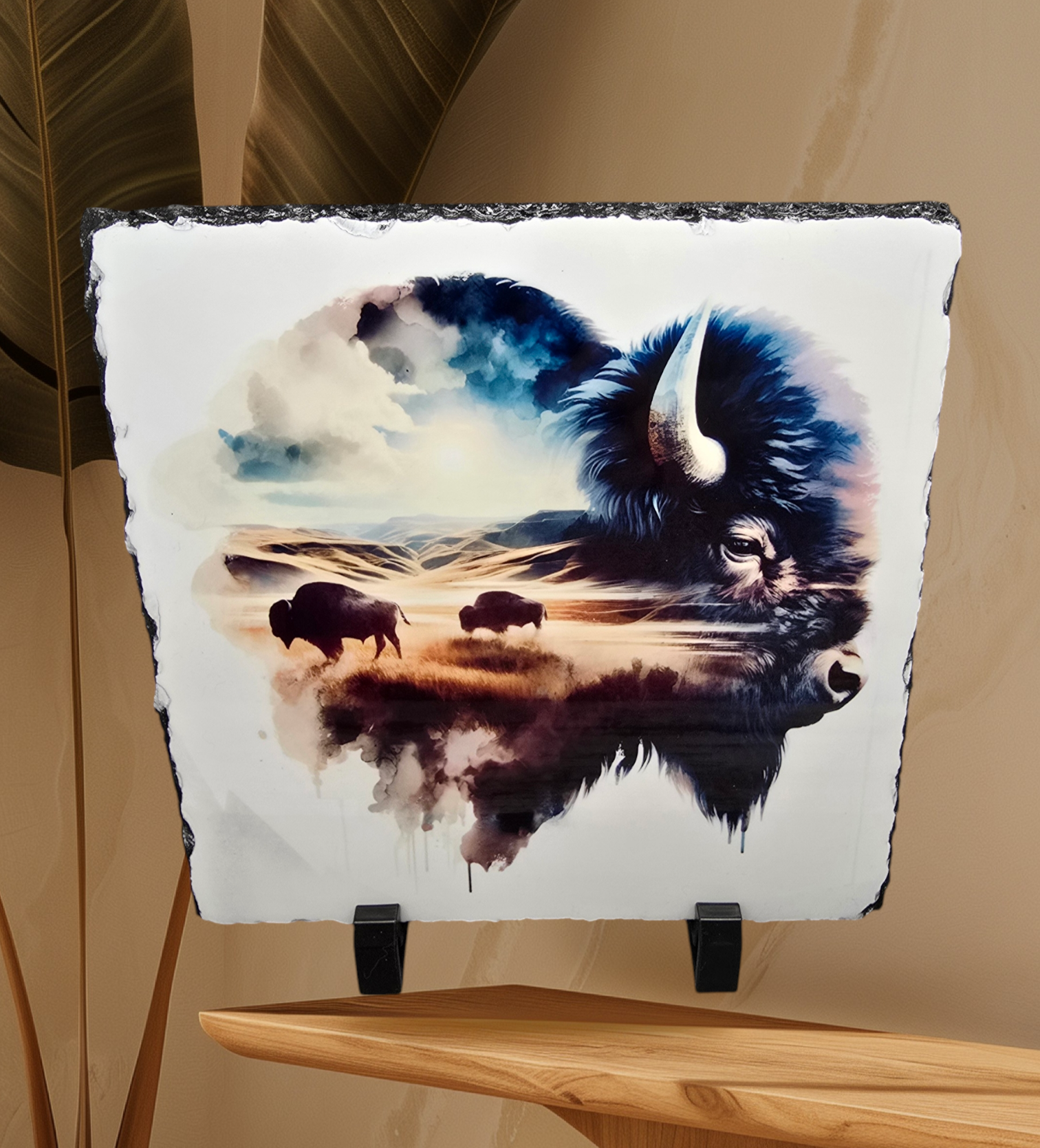 North Dakota Buffalo with Double Exposure slate