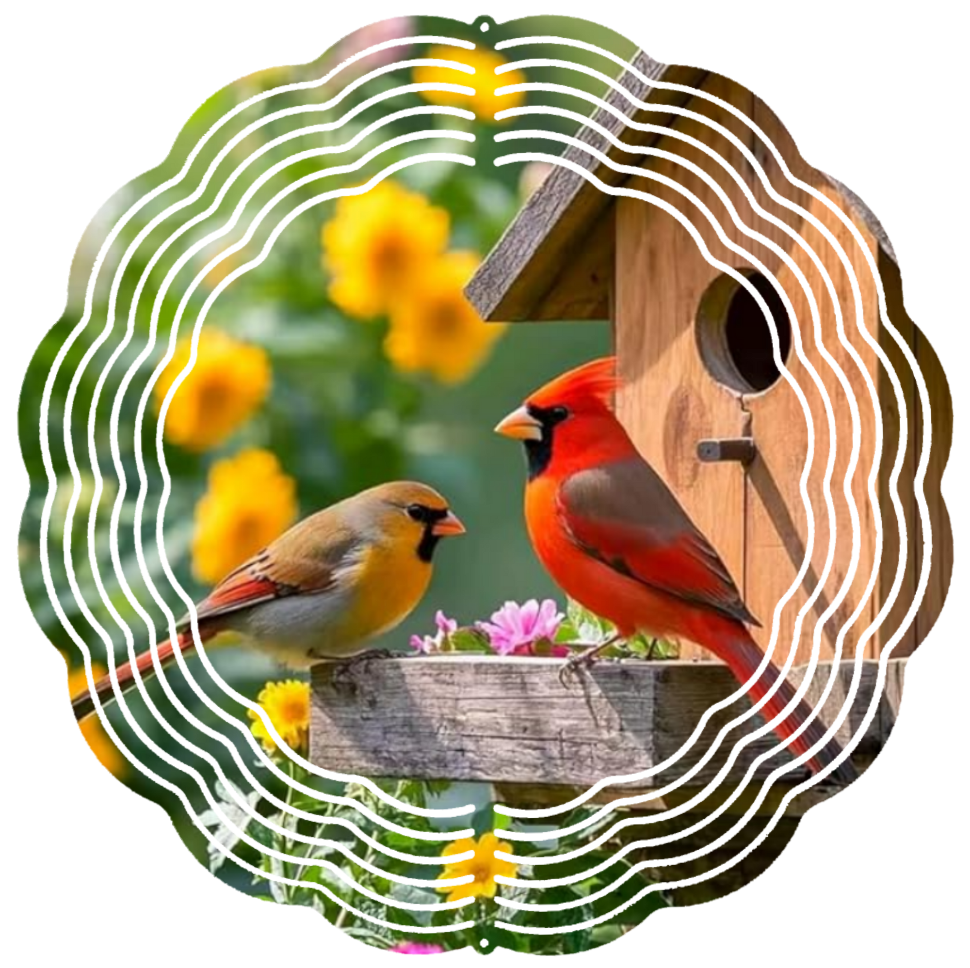 birds with birdhouse wind spinner