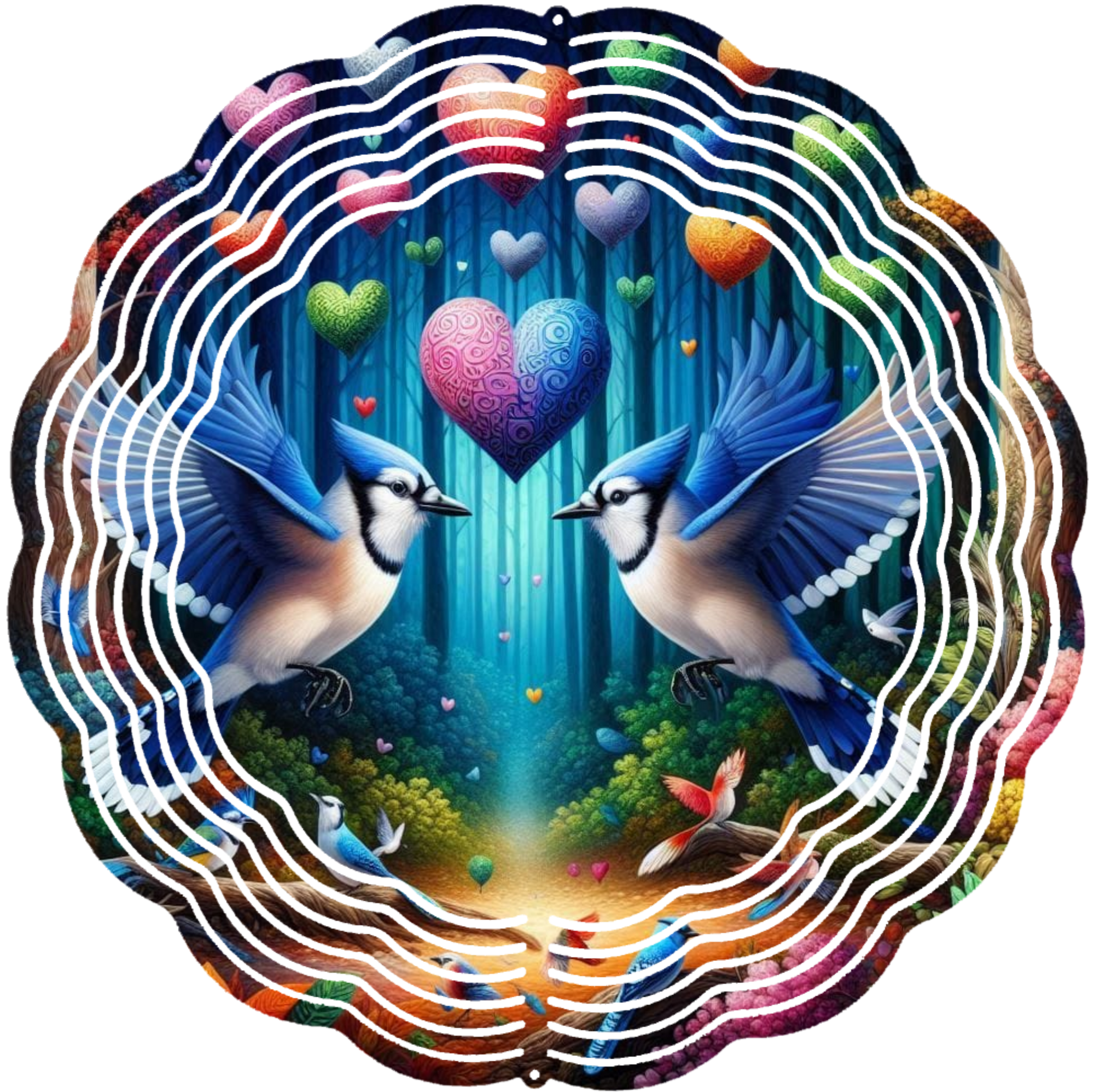 blue jays with hearts wind spinner