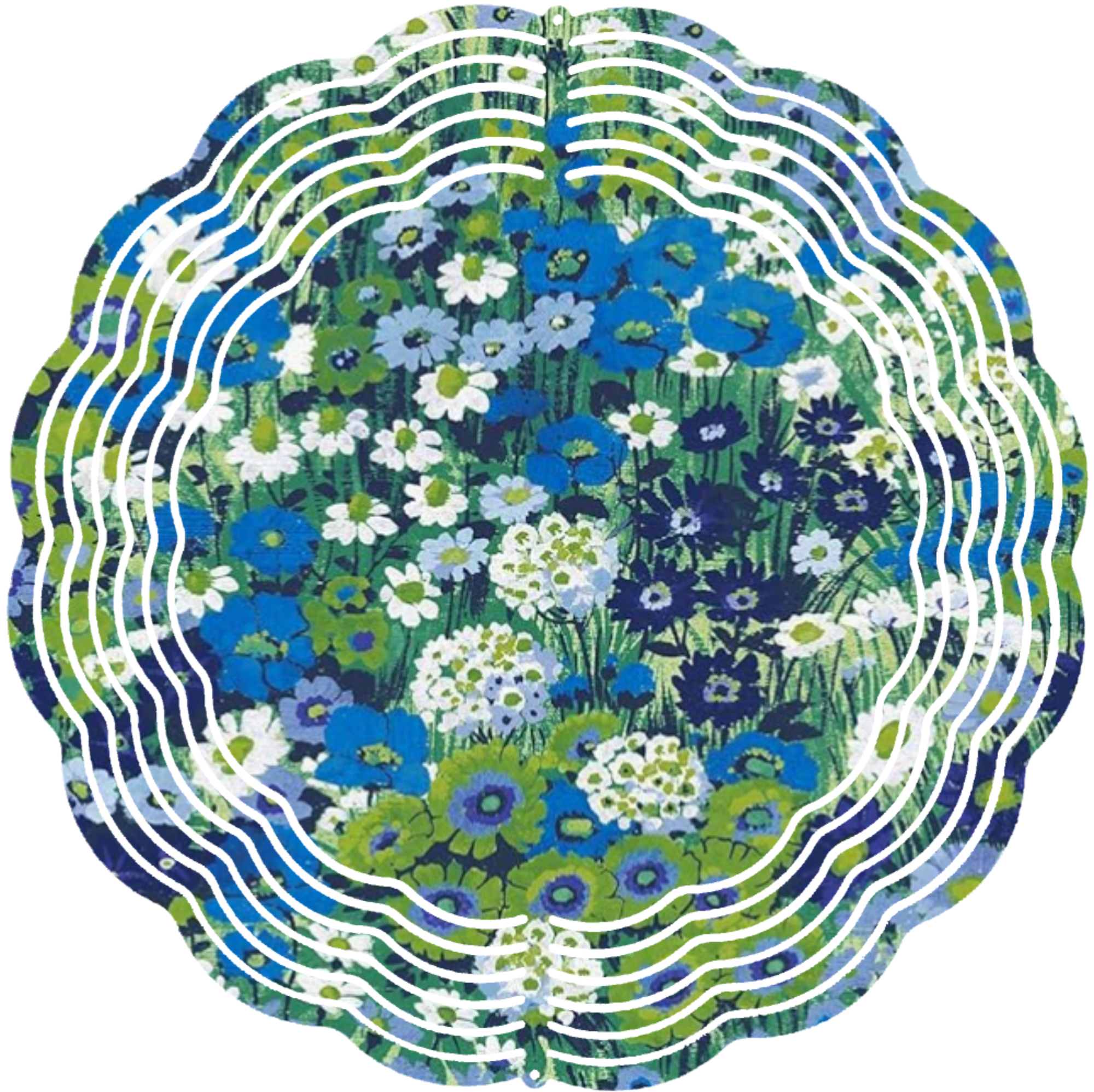 blue and white flowers wind spinner
