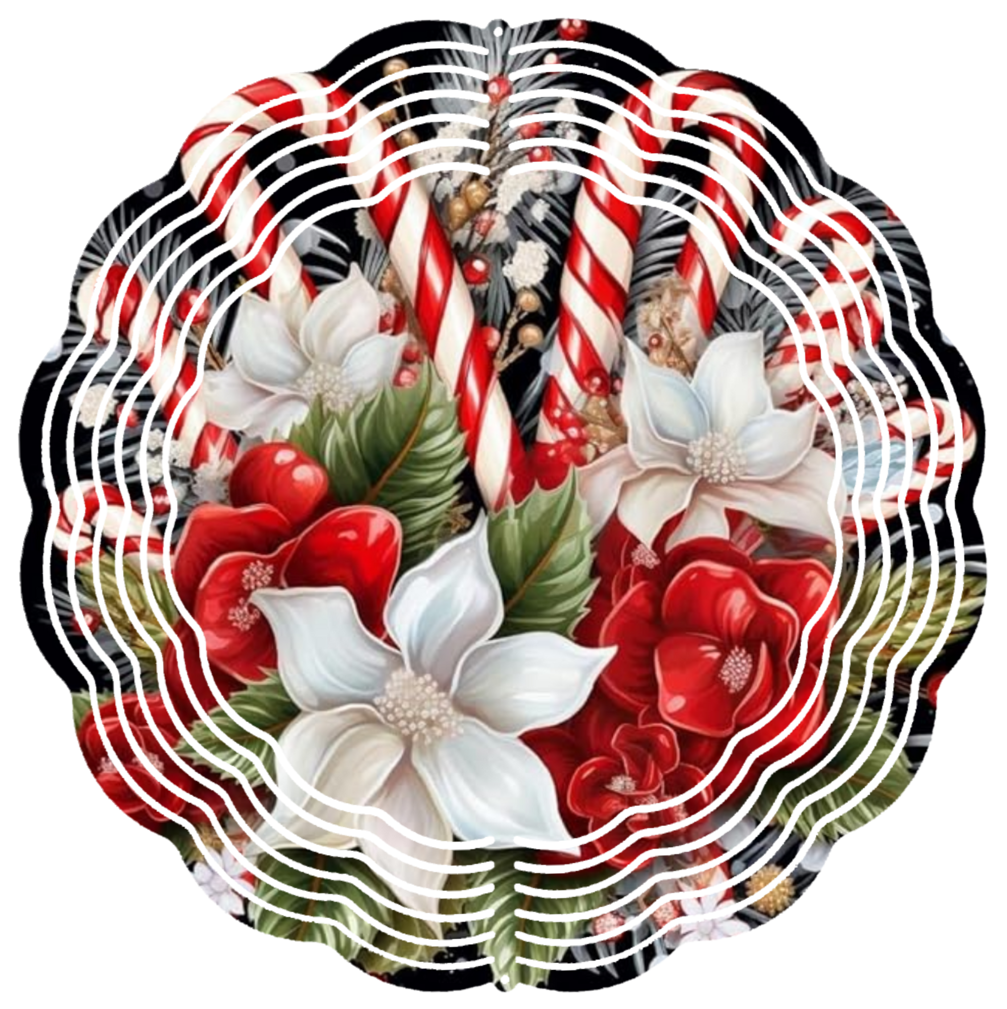 candy canes with poinsettias wind spinner