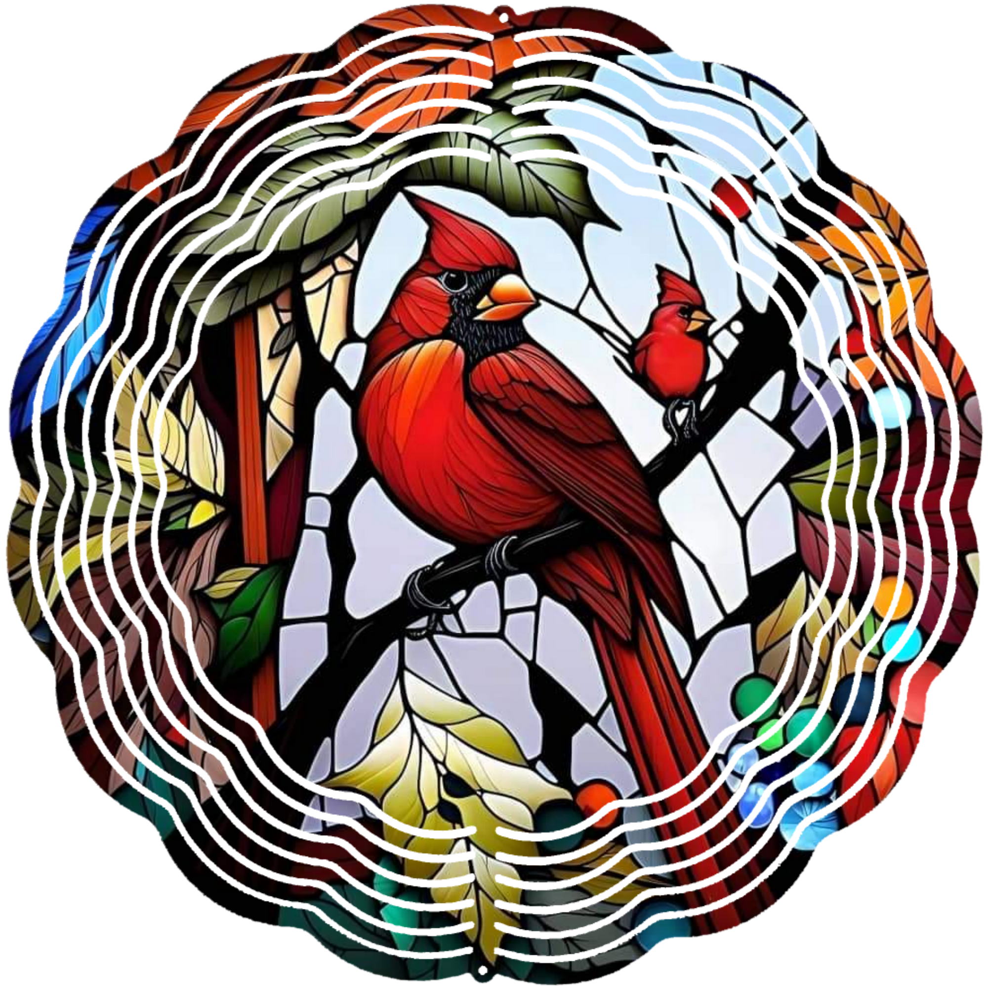 stained glass cardinal wind spinner