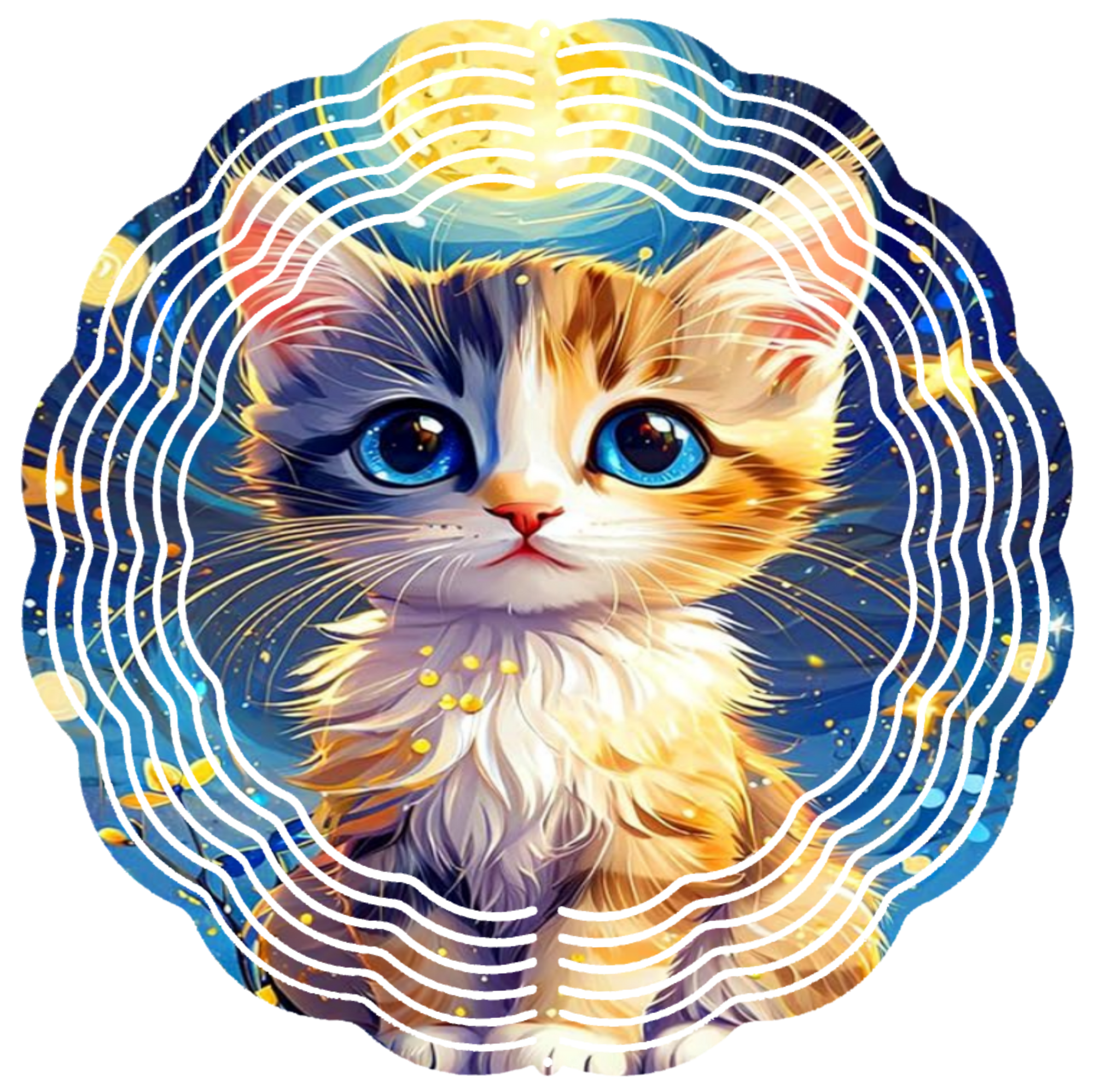 cartoon kitten at night wind spinner