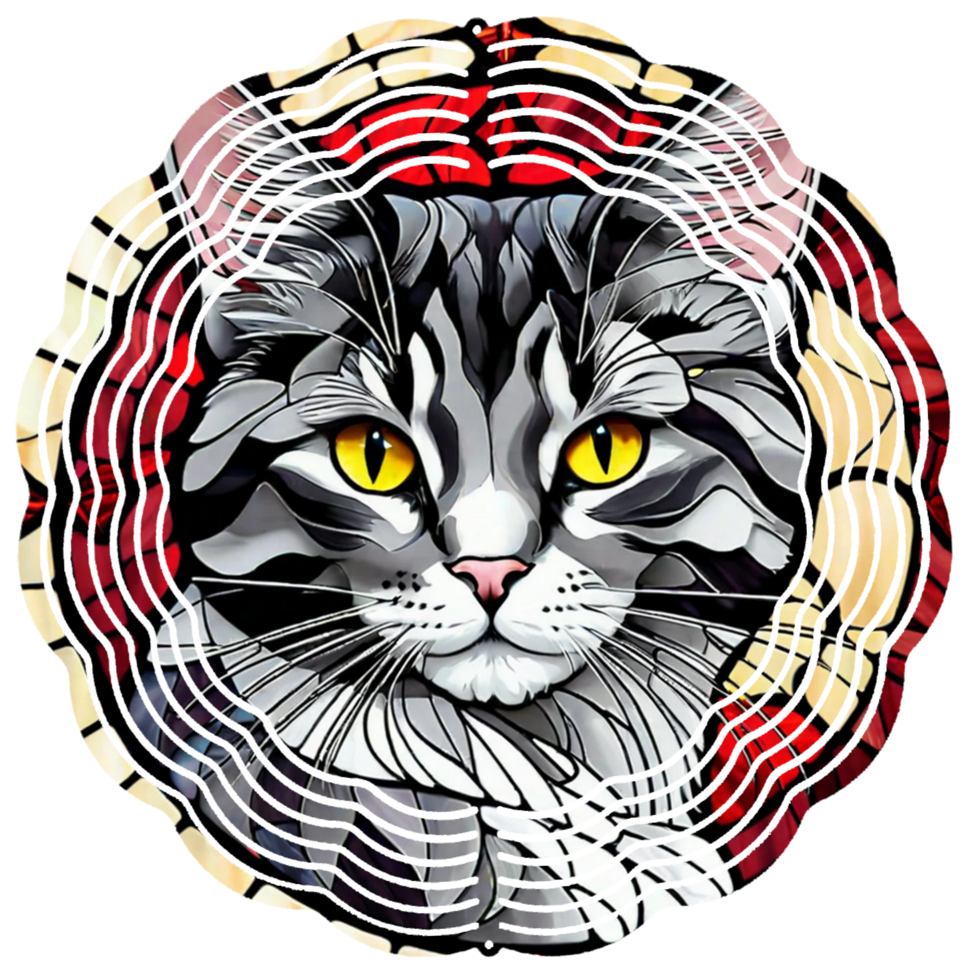 stained glass gray cat wind spinner