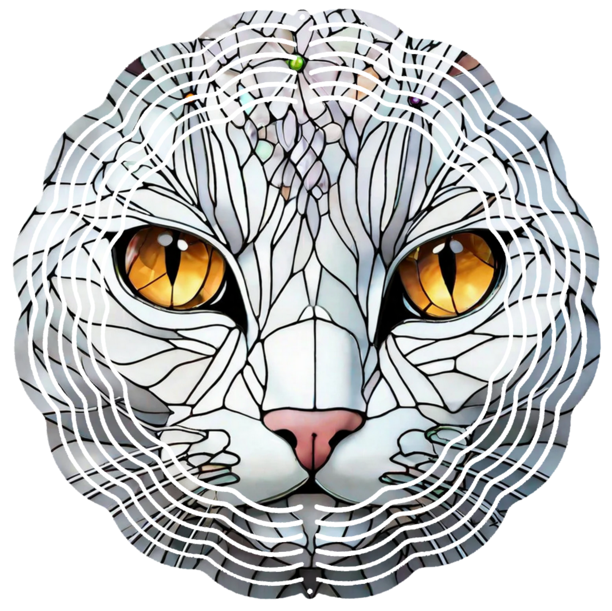 stained glass white cat face wind spinner