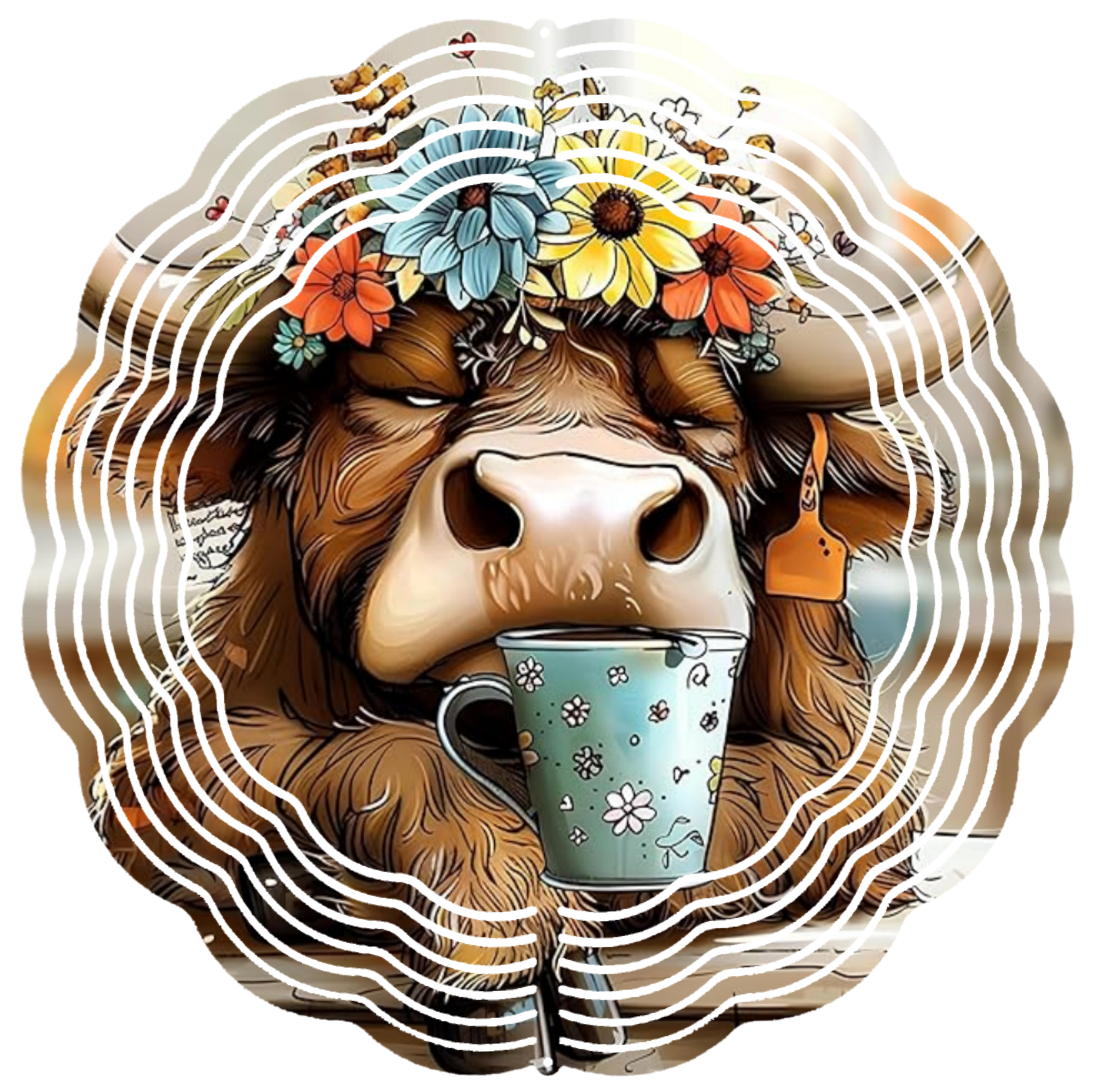 Cow drinking coffee wind spinner