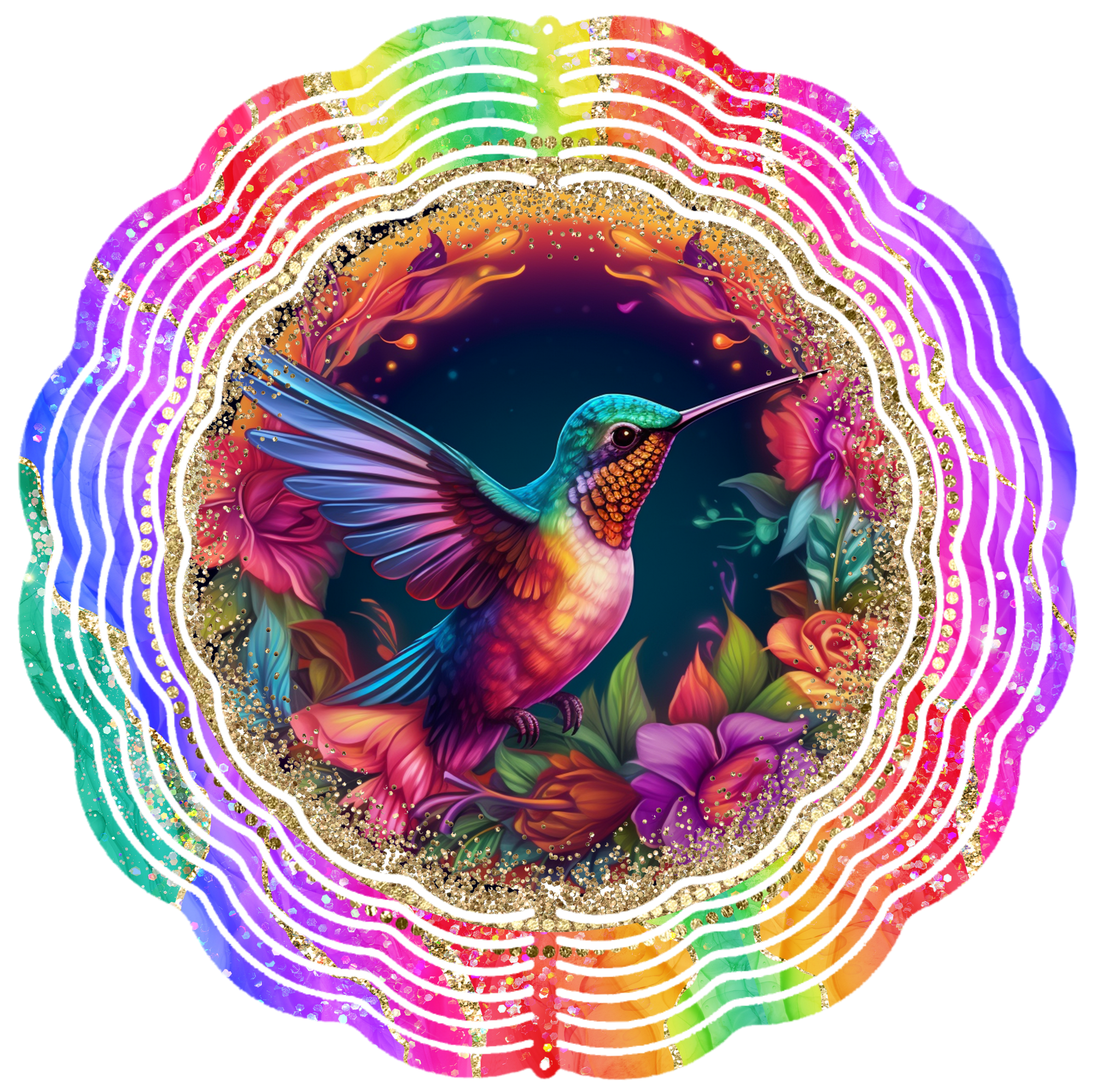 colored flower hummingbird wind spinner