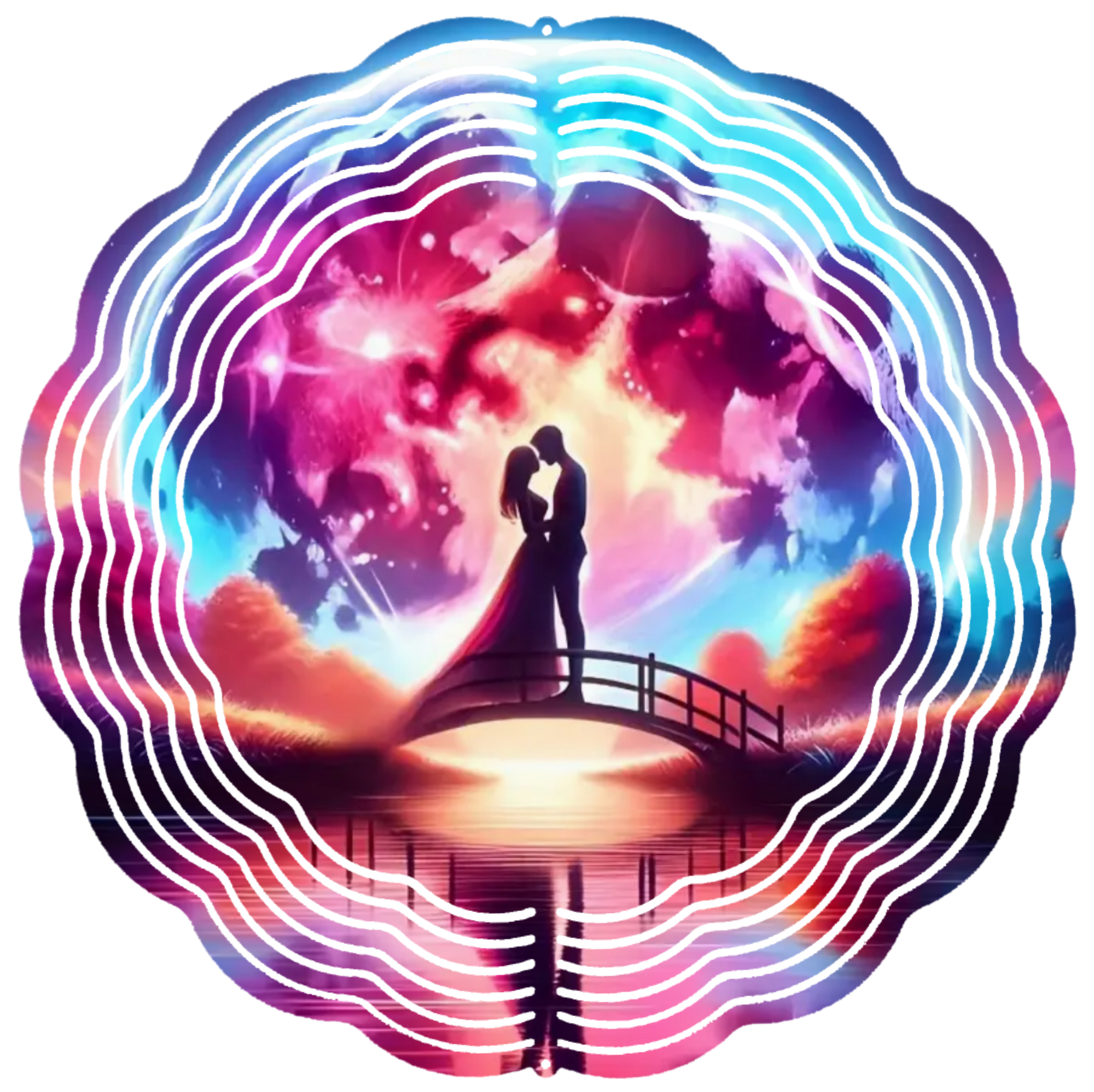 couple on bridge wind spinner