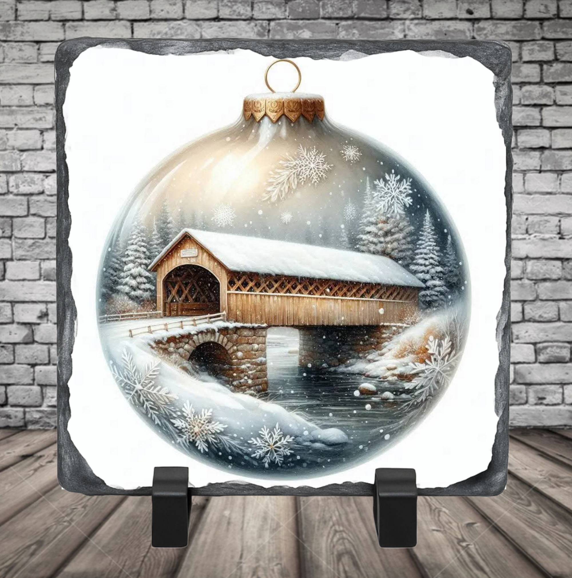 covered bridge ornament photo slate