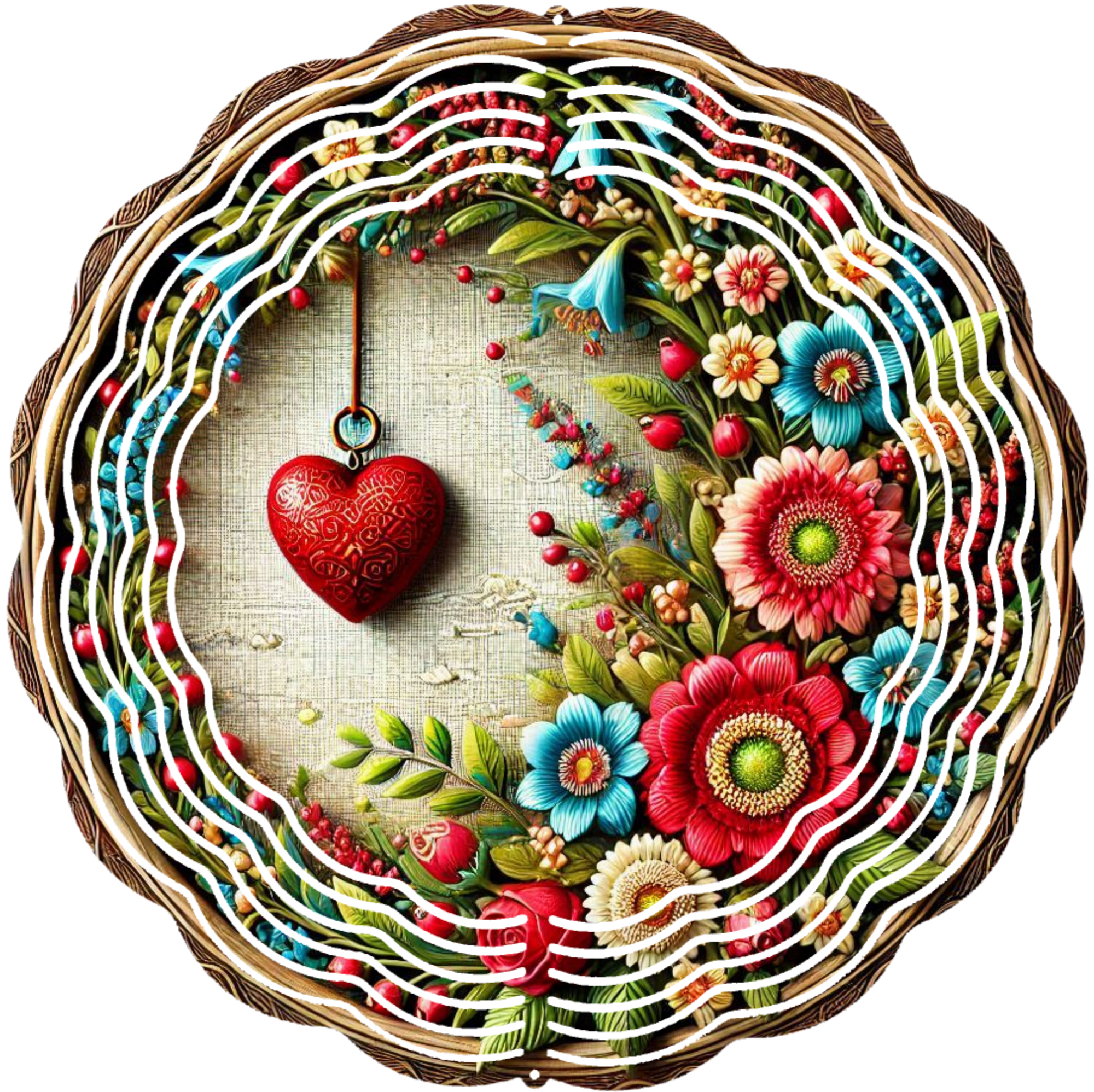 hanging heart with flowers wind spinner
