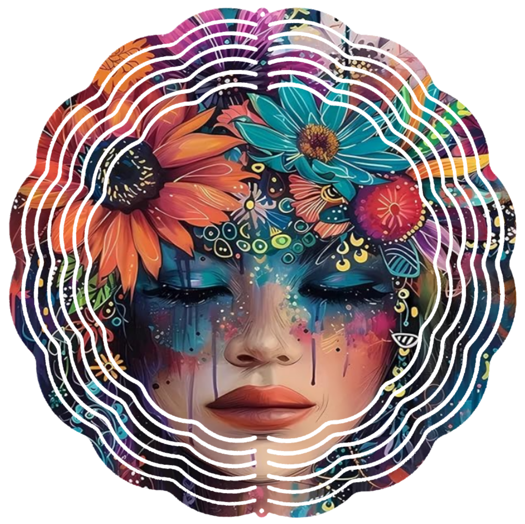 geisha girl with flowers wind spinner