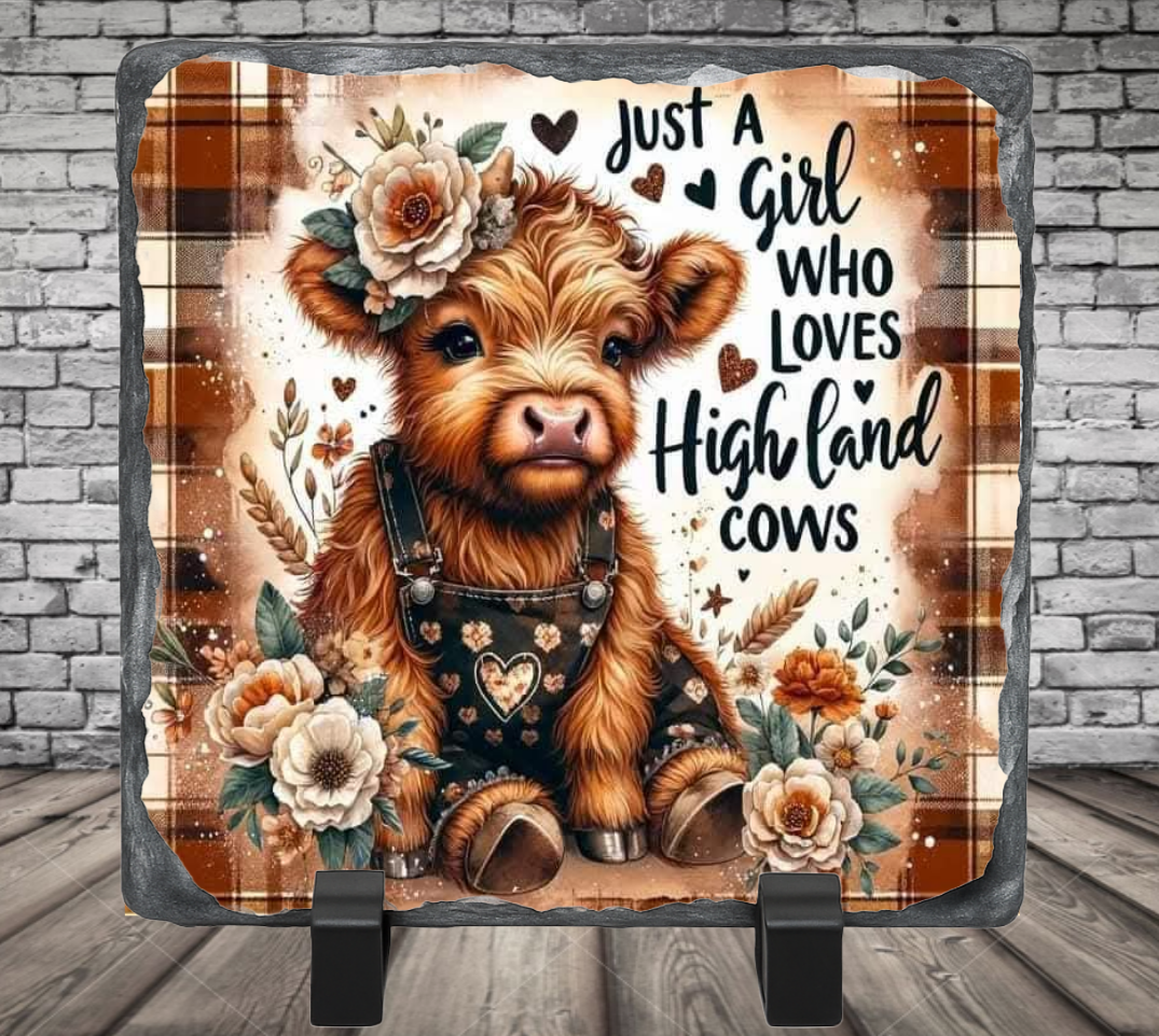 just a highland cow girl photo slate