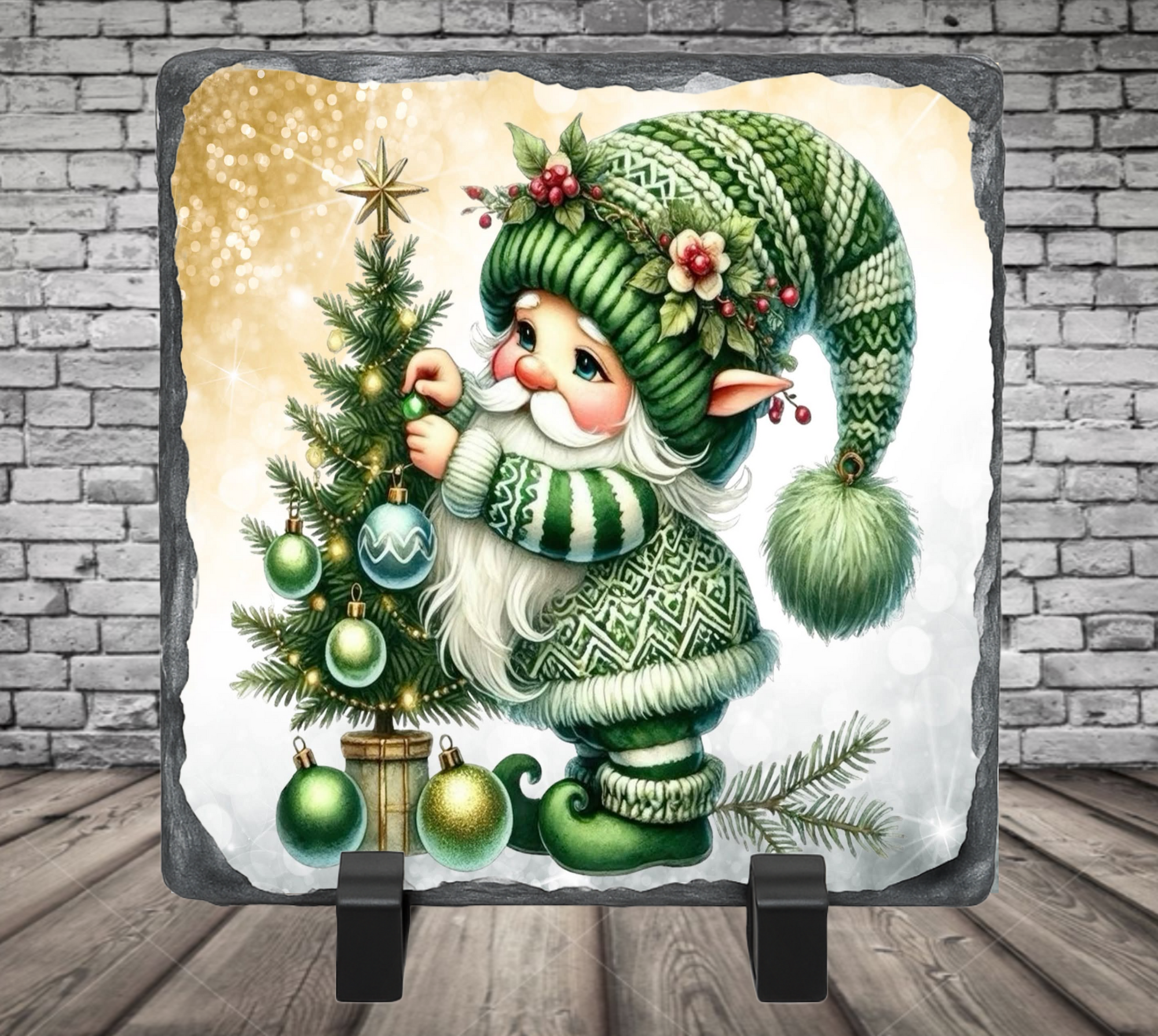 green christmas gnome photo slate