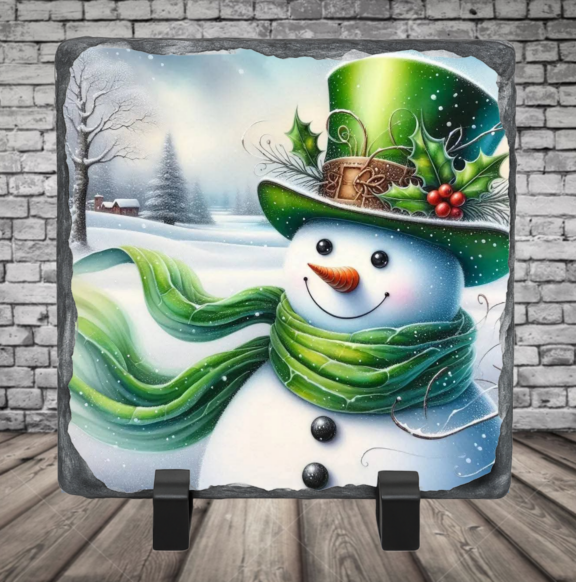 green top hat snowman photo slate