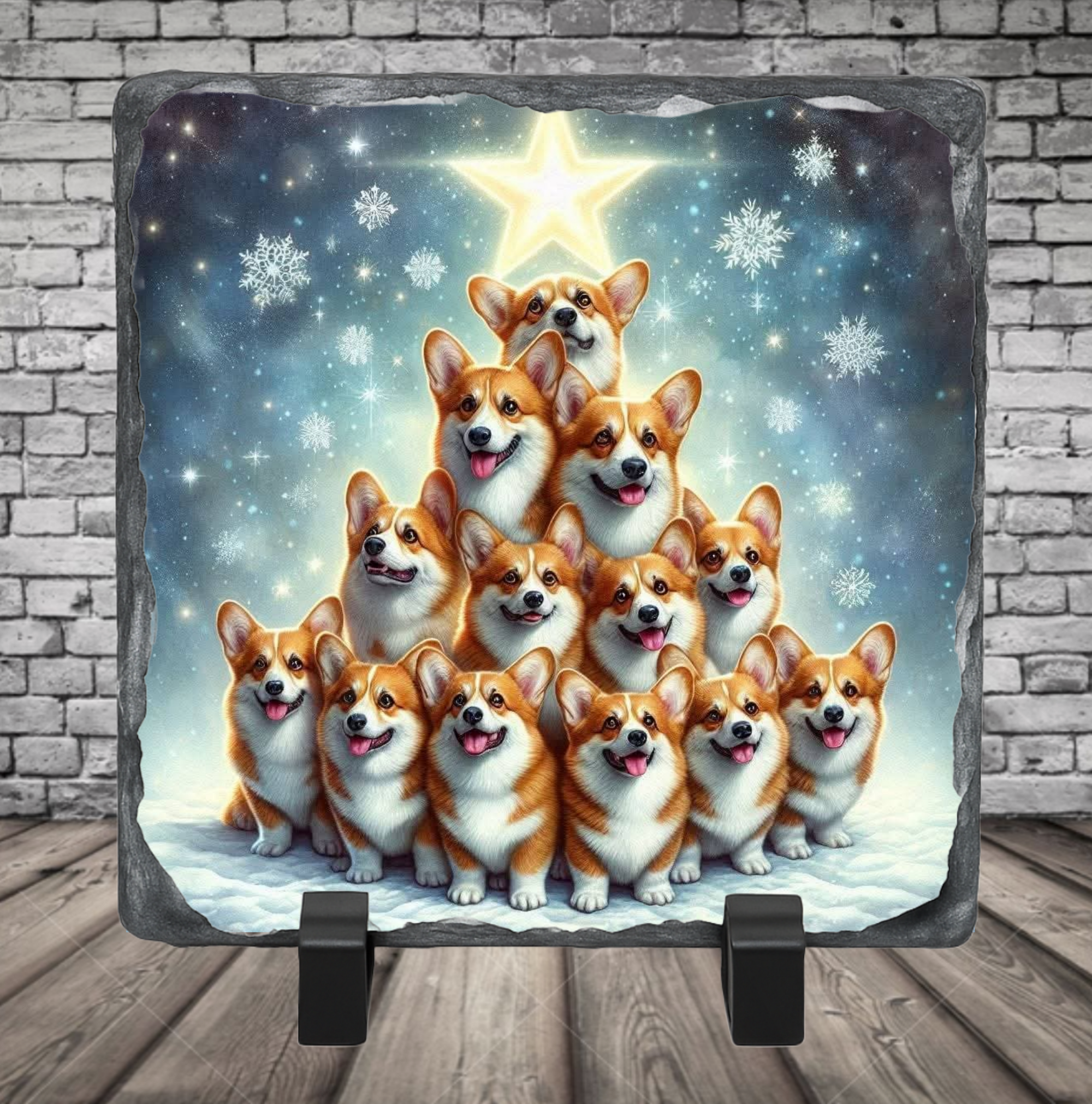 corgi's forming a tree photo slate