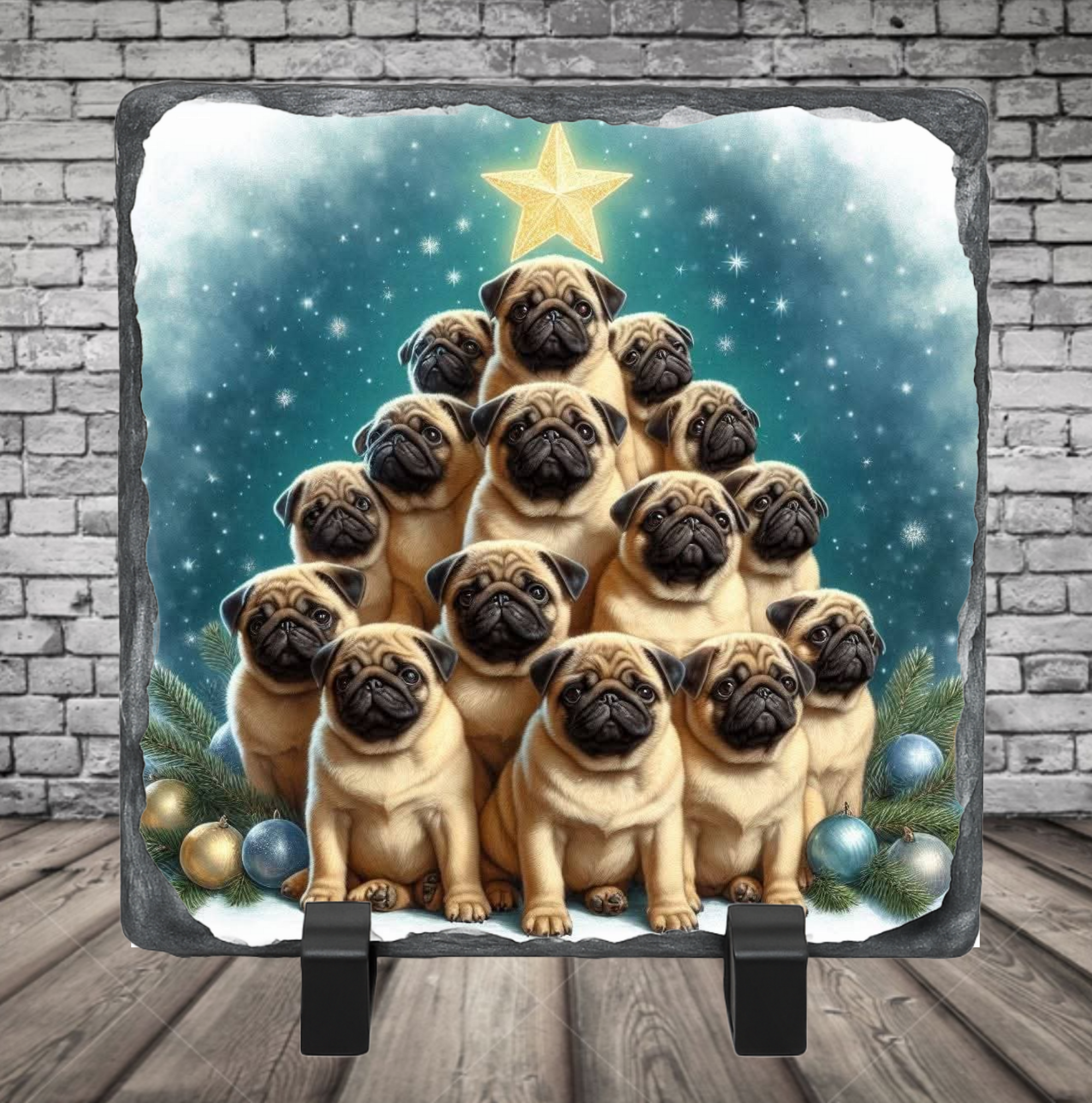 pug dog tree photo slate
