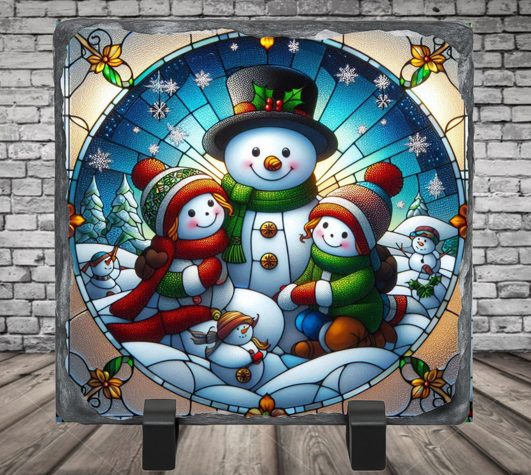3 snowmen photo slate