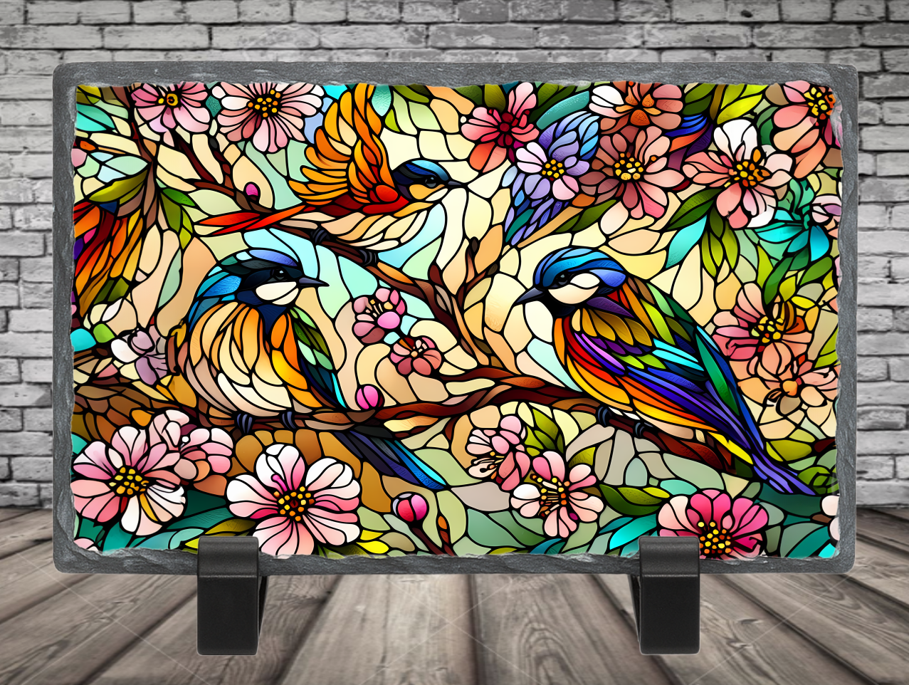 stained glass birds photo slate